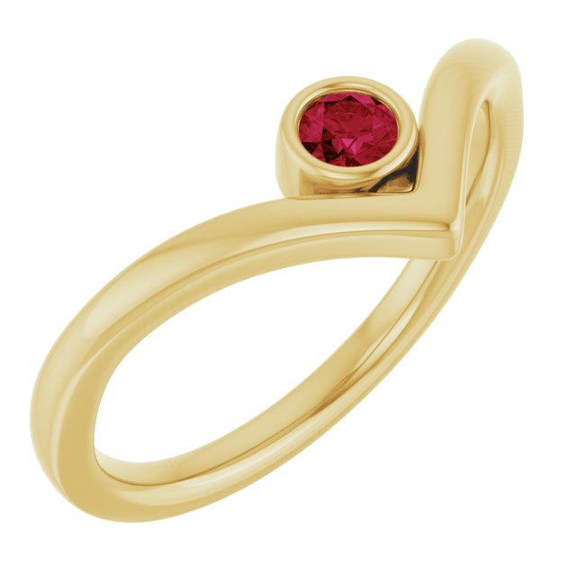 14K Yellow Natural Ruby Bezel-Set V Ring