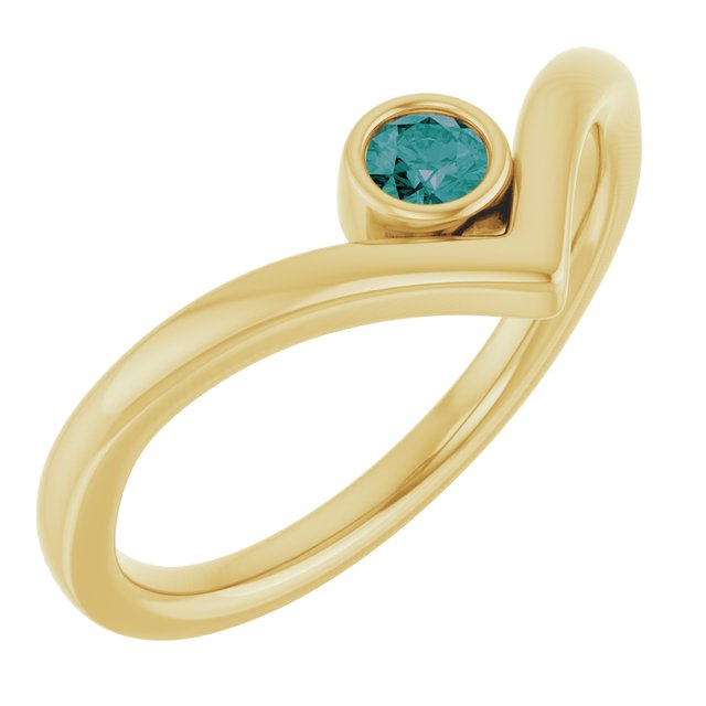 14K Yellow Lab-Grown Alexandrite Bezel-Set V Ring