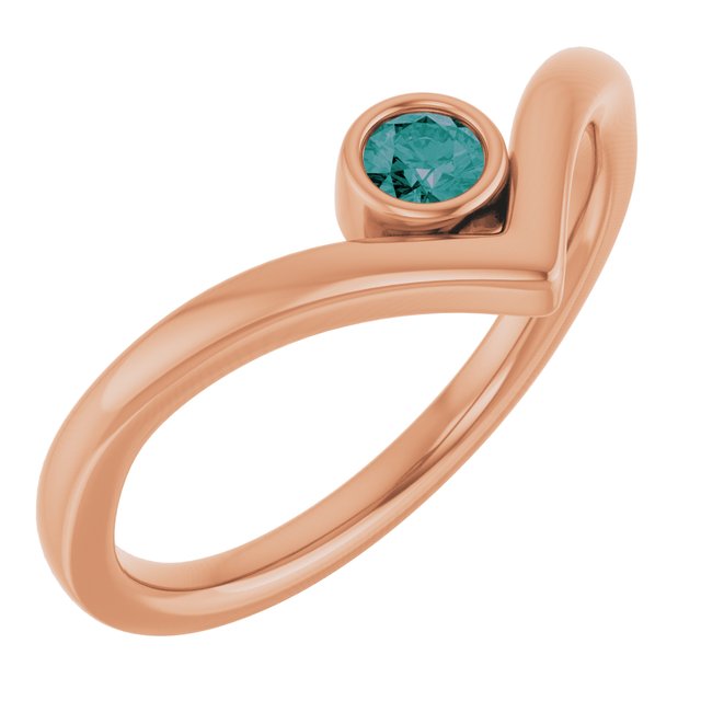 14K Rose Lab-Grown Alexandrite Bezel-Set V Ring