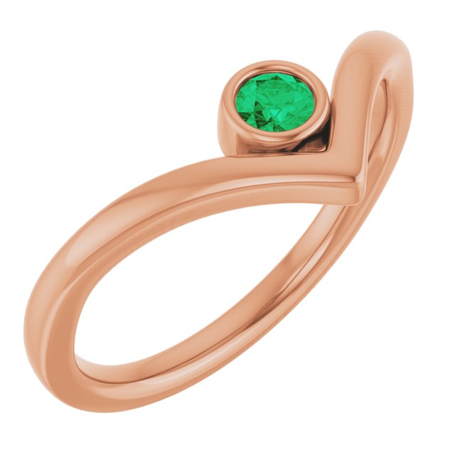 14K Rose Lab-Grown Emerald Bezel-Set V Ring