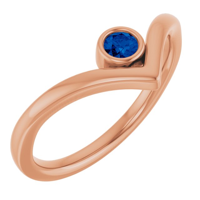 14K Rose Lab-Grown Blue Sapphire Bezel-Set V Ring