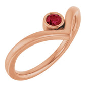 14K Rose Natural Ruby Bezel-Set V Ring