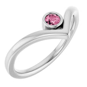 14K White Natural Pink Tourmaline Bezel-Set V Ring