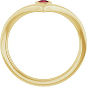 14K Yellow Lab-Grown Ruby Bezel-Set V Ring