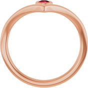 14K Rose Natural Ruby Bezel-Set V Ring