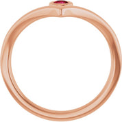 14K Rose Natural Ruby Bezel-Set V Ring