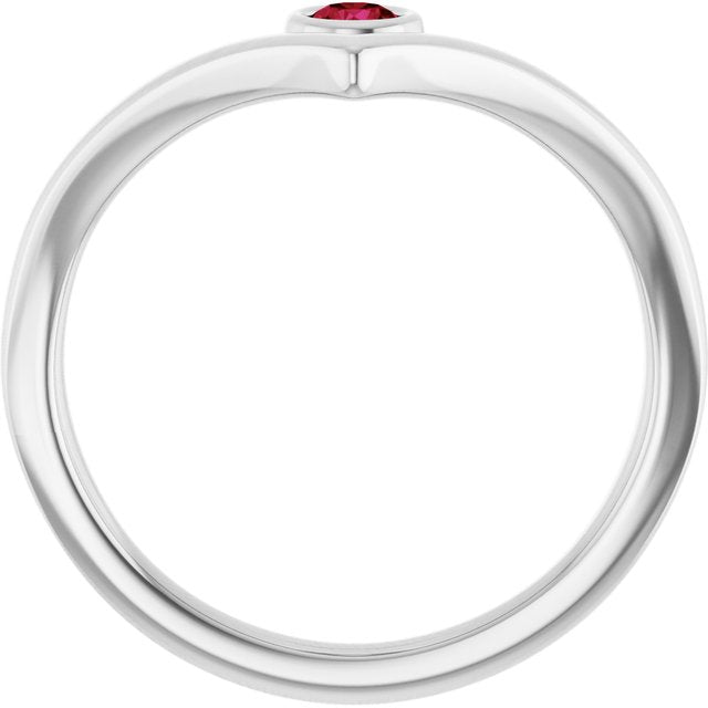 Platinum Natural Ruby Bezel-Set V Ring