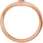 14K Rose Natural Pink Tourmaline Bezel-Set V Ring