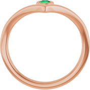 14K Rose Lab-Grown Emerald Bezel-Set V Ring
