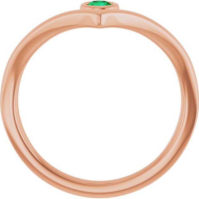 14K Rose Lab-Grown Emerald Bezel-Set V Ring