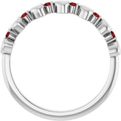 Platinum Natural Mozambique Garnet Heart Stackable Ring