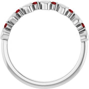 Platinum Natural Mozambique Garnet Heart Stackable Ring