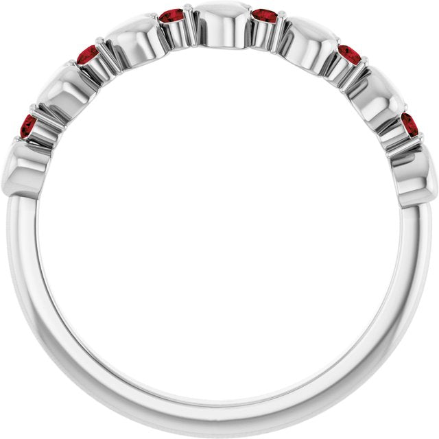 Platinum Natural Mozambique Garnet Heart Stackable Ring