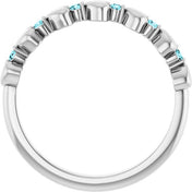 14K White Natural Blue Zircon Heart Stackable Ring