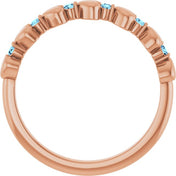 14K Rose Natural Aquamarine Heart Stackable Ring