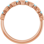 14K Rose Natural Aquamarine Heart Stackable Ring