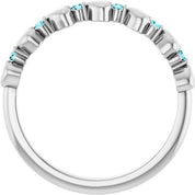 Platinum Natural Blue Zircon Heart Stackable Ring
