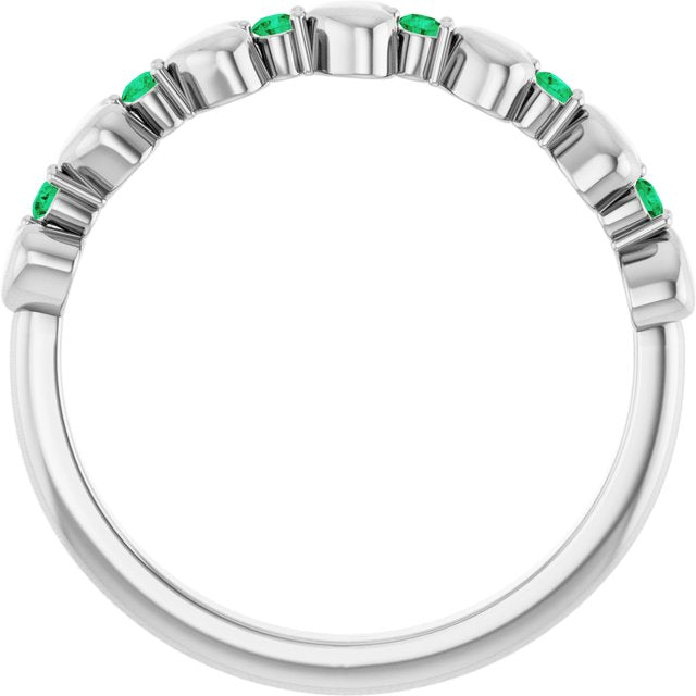 Platinum Natural Emerald Heart Stackable Ring