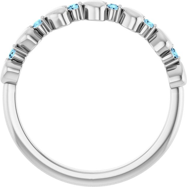 Platinum Natural Aquamarine Heart Stackable Ring