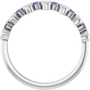Platinum Natural Amethyst Heart Stackable Ring