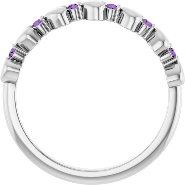 Platinum Natural Amethyst Heart Stackable Ring