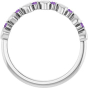 14K White Natural Amethyst Heart Stackable Ring