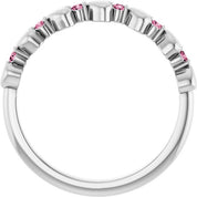 14K White Natural Pink Tourmaline Heart Stackable Ring