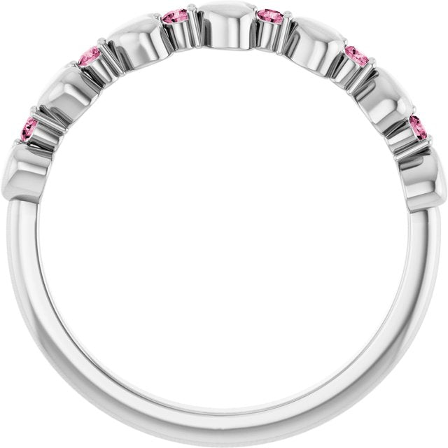 14K White Natural Pink Tourmaline Heart Stackable Ring