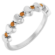 Platinum Natural Citrine Heart Stackable Ring
