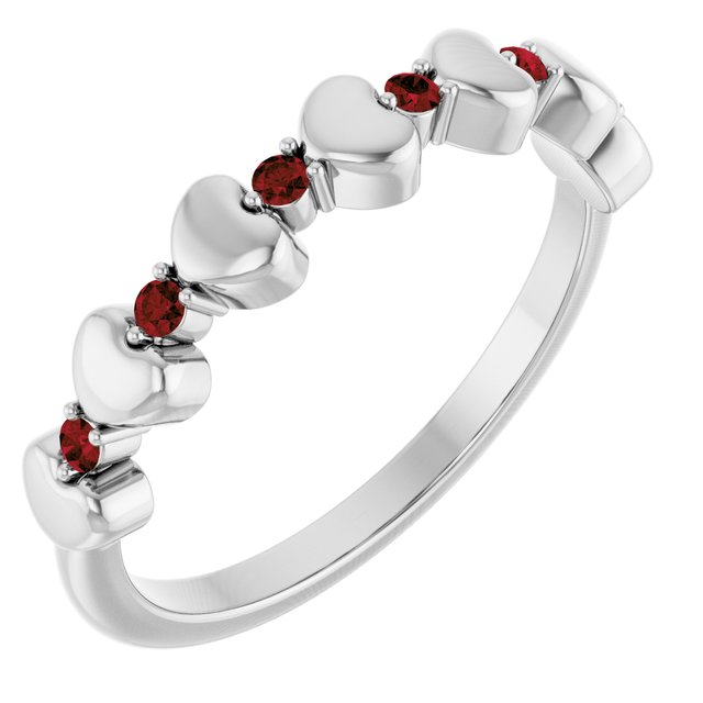 Platinum Natural Mozambique Garnet Heart Stackable Ring