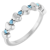 Platinum Natural Aquamarine Heart Stackable Ring