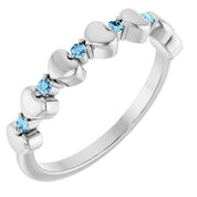 Platinum Natural Aquamarine Heart Stackable Ring