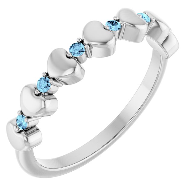 Platinum Natural Aquamarine Heart Stackable Ring
