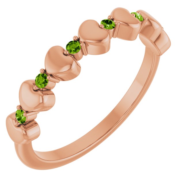 14K Rose Natural Peridot Heart Stackable Ring