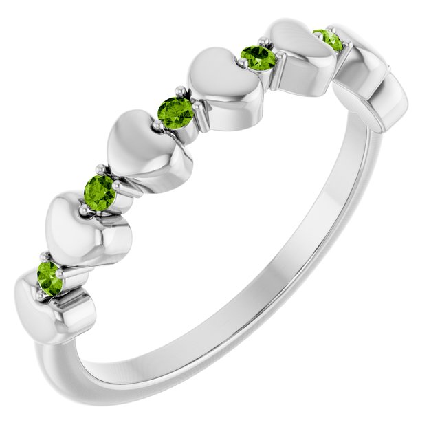 Platinum Natural Peridot Heart Stackable Ring