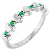 Platinum Natural Emerald Heart Stackable Ring