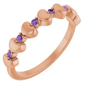 14K Rose Natural Amethyst Heart Stackable Ring