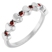 14K White Natural Mozambique Garnet Heart Stackable Ring