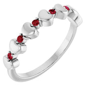 Sterling Silver Natural Ruby Heart Stackable Ring