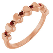 14K Rose Natural Mozambique Garnet Heart Stackable Ring