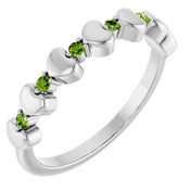 Sterling Silver Natural Peridot Heart Stackable Ring