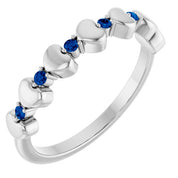 Platinum Natural Blue Sapphire Heart Stackable Ring