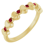 14K Yellow Natural Ruby Heart Stackable Ring