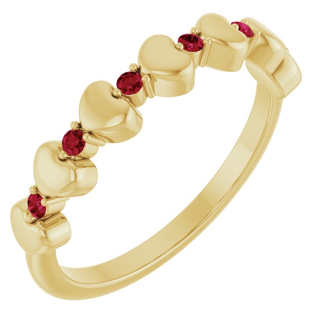 14K Yellow Natural Ruby Heart Stackable Ring
