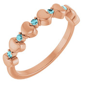14K Rose Natural Blue Zircon Heart Stackable Ring