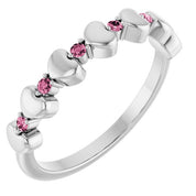 14K White Natural Pink Tourmaline Heart Stackable Ring