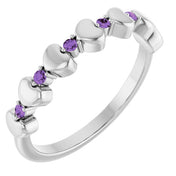 Platinum Natural Amethyst Heart Stackable Ring