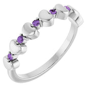 Platinum Natural Amethyst Heart Stackable Ring