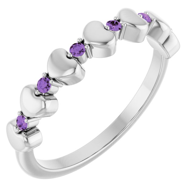 Platinum Natural Amethyst Heart Stackable Ring