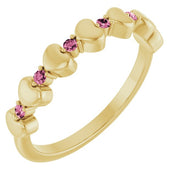 14K Yellow Natural Pink Tourmaline Heart Stackable Ring